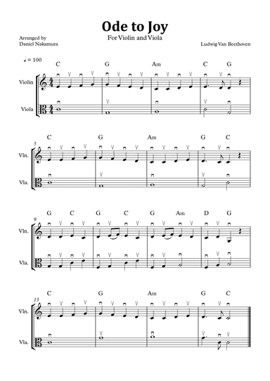 Ode to Joy (Easy Violin and Viola)