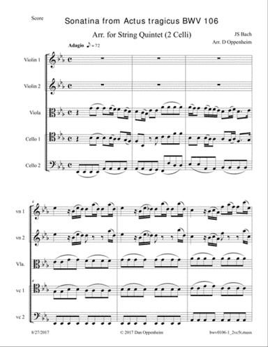 Bach: Sonatina from Actus tragicus; Cantata BWV 106 arr. for 2-Celli String Quintet