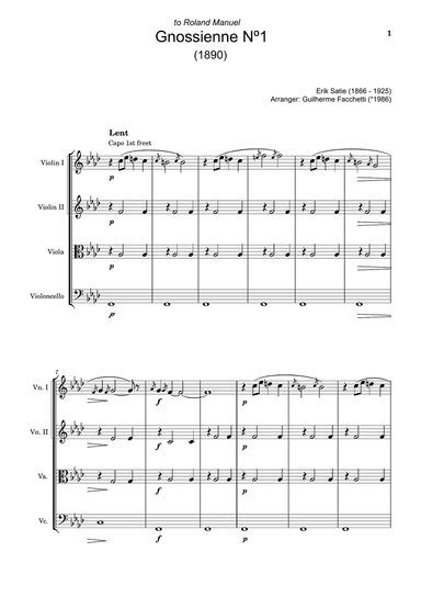 Erik Satie - Gnossiennes Nº1, 2, 3. Arrangement for String Quartet. Score and Parts.