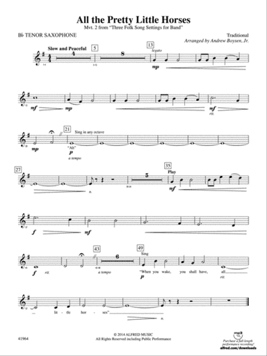 All the Pretty Little Horses: B-flat Tenor Saxophone