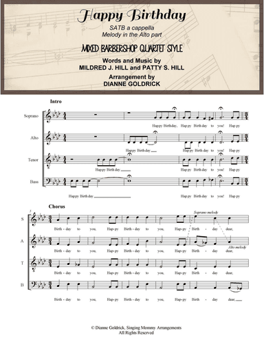 Happy Birthday, SATB a cappella, Mixed Barbershop Quartet Style