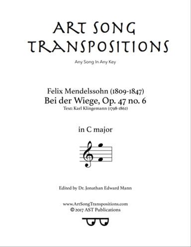 MENDELSSOHN: Bei der Wiege, Op. 47 no. 6 (transposed to C major)