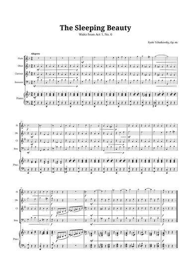 The Sleeping Beauty Waltz for Woodwind Quartet and Piano