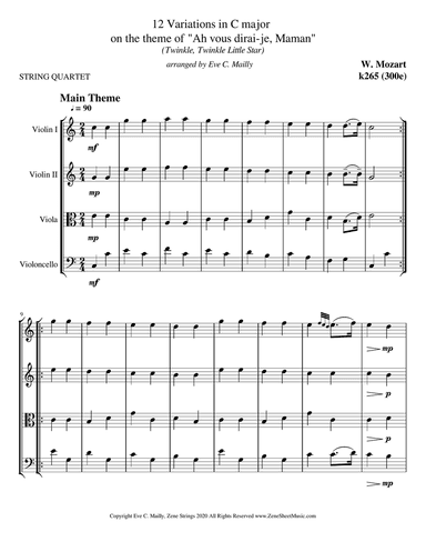 Twelve Variations on "Ah vous dirai-je, Maman" (Twinkle, Twinkle Little Star) - Mozart (String Quart