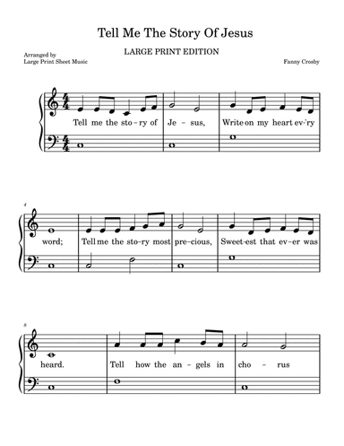 Tell Me The Story Of Jesus LARGE PRINT Easy Piano Hymn