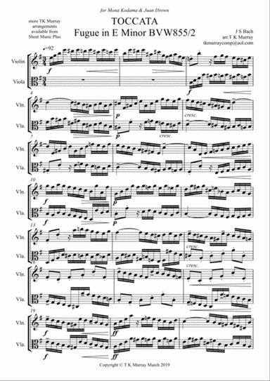Bach - Toccata - Fugue in E Minor BWV855 - String Duo ( Violin, Viola )