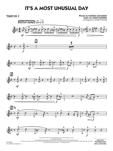 It's a Most Unusual Day (arr. Mark Taylor) - Tenor Sax 2