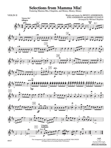 Mamma Mia! Selections from: 2nd Violin