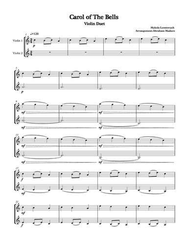 Carol of the Bells Violin Duet