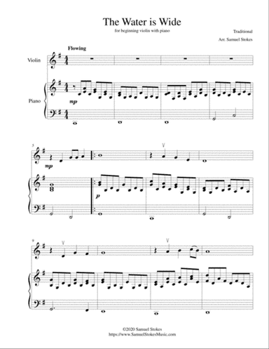 The Water is Wide - for beginning violin with optional piano accompaniment