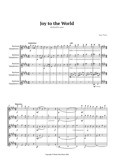 Joy to the World by for Baritone Sax Quintet
