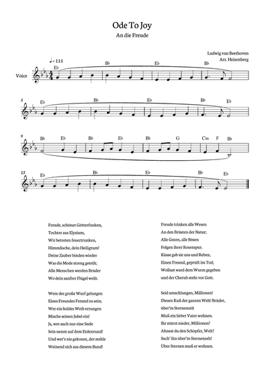 Beethoven - Ode To Joy for voice with chords in Eb (Lyrics in German)