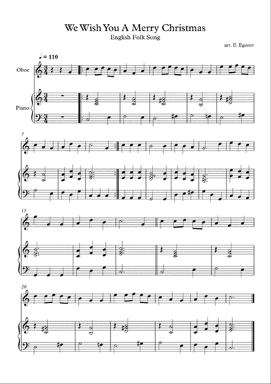 We Wish You A Merry Christmas, English Folk Song, For Oboe & Piano