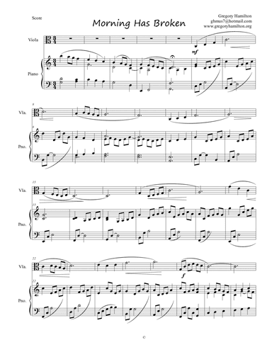 Morning Has Broken (Bunessan) for Viola and Piano