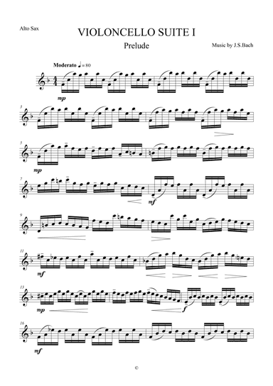 Prelude from Violoncello Suite I by J.S.Bach for Alto Saxophone