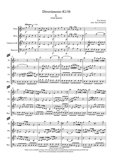 Mozart: Divertimento in F "Salzburg Symphony No.3" K138 - wind quartet
