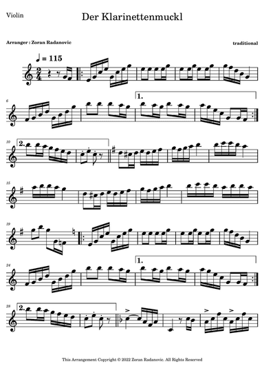 Der Klarinettenmuckl - for violin solo