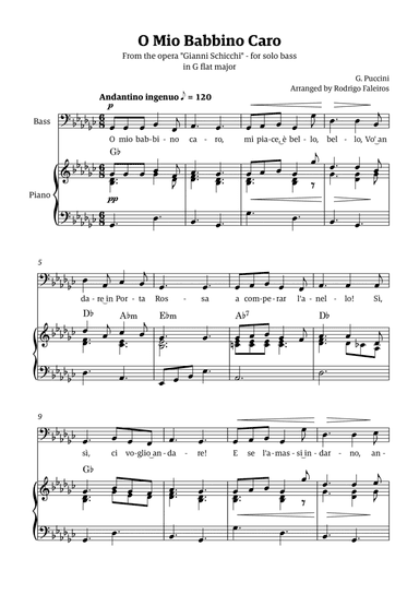 O Mio Babbino Caro - for bass (in G flat major)