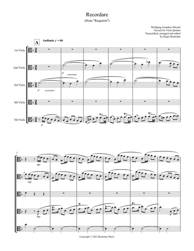 Recordare (from "Requiem") (F) (Viola Quintet)