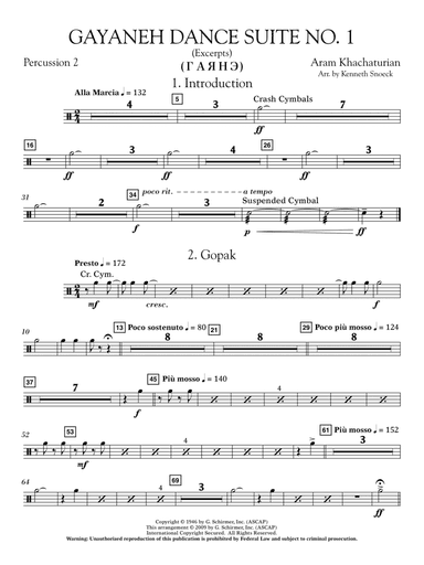 Gayenah Dance Suite No. 1 (Excerpts) (arr. Kenneth Snoeck) - Percussion 2
