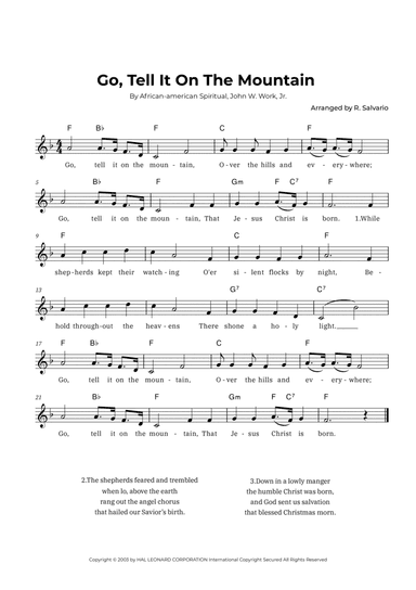 Go, Tell It On The Mountain (Key of F Major)