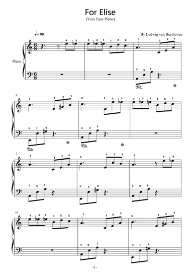For Elise,Beethoven,Easy Piano,with Fingering,C Major