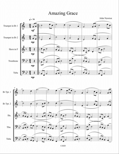 Amazing Grace for brass quintet