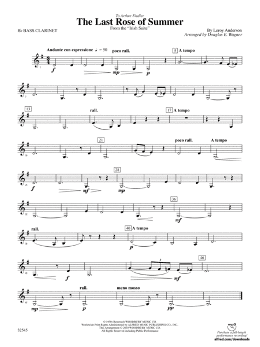 The Last Rose of Summer (from the Irish Suite): B-flat Bass Clarinet