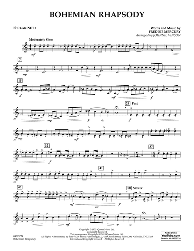Bohemian Rhapsody (arr. Johnnie Vinson) - Bb Clarinet 1