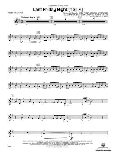 Last Friday Night (T.G.I.F.): 2nd B-flat Trumpet