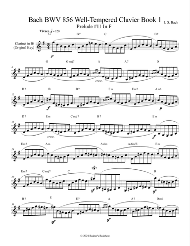 Bach BWV 856 Well-Tempered Clavier Book 1 Prelude 11 In F Clarinet Study