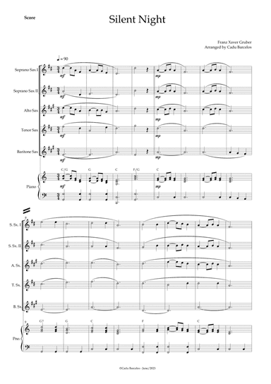 Silent night (Saxophone Quintet) Piano and chords