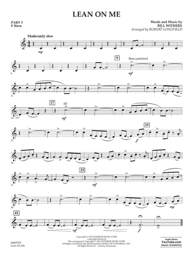 Lean on Me (arr. Robert Longfield) - Pt.3 - F Horn