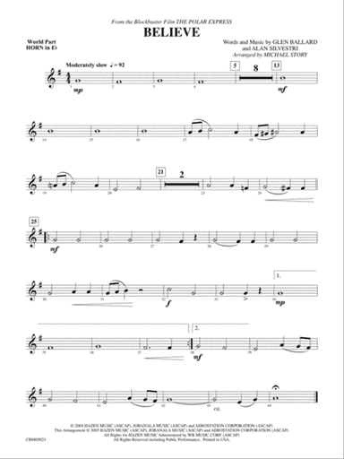 Believe (from The Polar Express): WP 1st Horn in E-flat