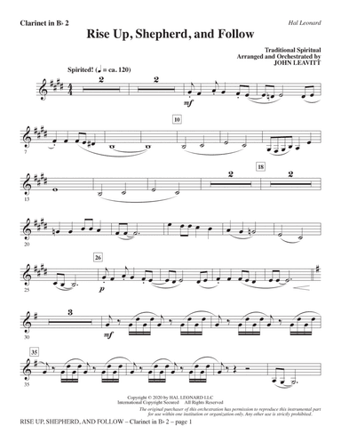 Rise Up, Shepherd, and Follow (arr. John Leavitt) - Bb Clarinet 2