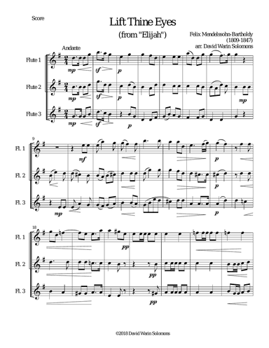 Lift thine eyes (from Elijah) for 3 flutes