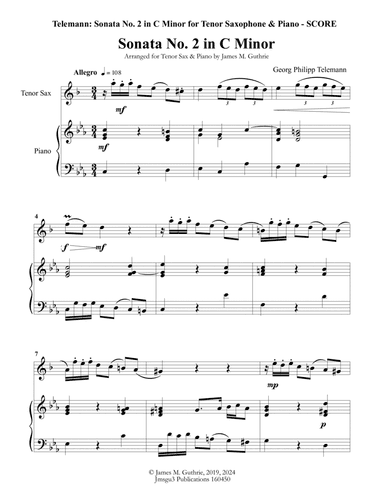Telemann: Sonata No. 2 in C Minor for Tenor Sax & Piano