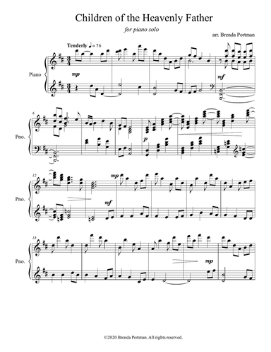 Children of the Heavenly Father (piano solo), arr. Brenda Portman