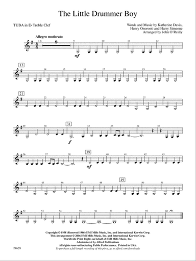 The Little Drummer Boy: (wp) E-flat Tuba T.C.