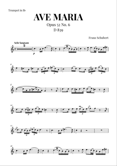 Ave Maria (Schubert) for Trumpet in Bb