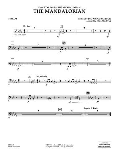 The Mandalorian (from Star Wars: The Mandalorian) (arr. Paul Murtha) - Timpani