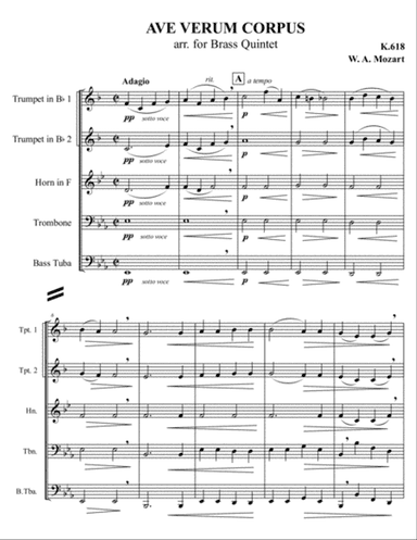 W. A. Mozart - Ave Verum Corpus, arr. for Brass quintet