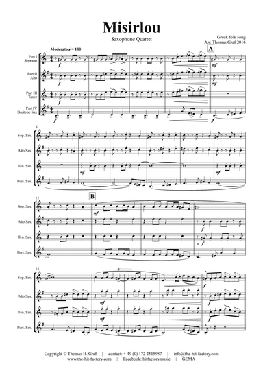 Misirlou - Pulp Fiction - Saxophone Quartet - Bb
