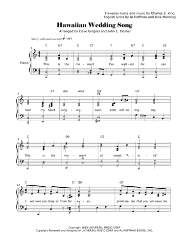 Hawaiian Wedding Song (ke Kali Nei Au)