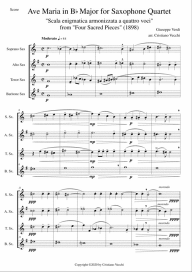 Ave Maria in Bb Major for Saxophone Quartet