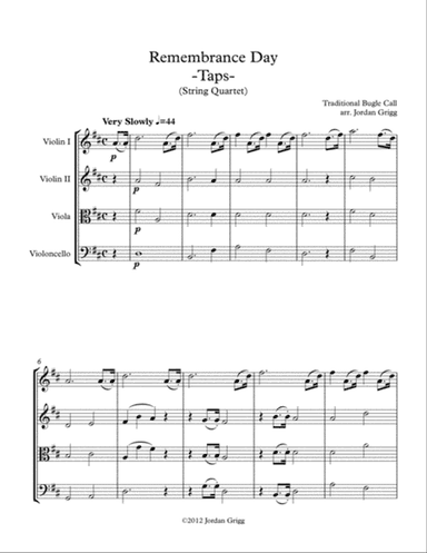 Remembrance Day. 'Taps' (String Quartet)