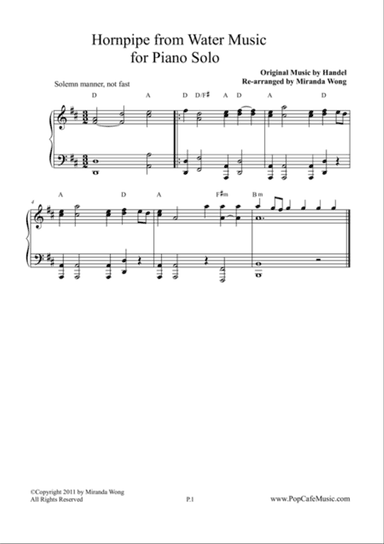 Hornpipe from Water Music - Piano Solo
