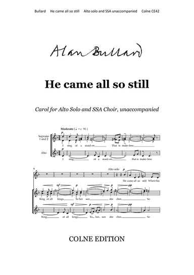 He came all so still (carol for upper voices with Alto solo)