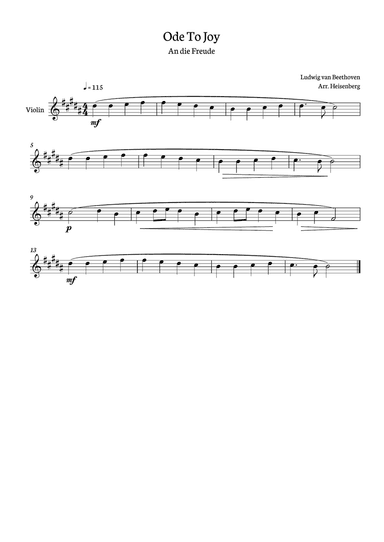 Beethoven - Ode to Joy for violin in B - clean version.