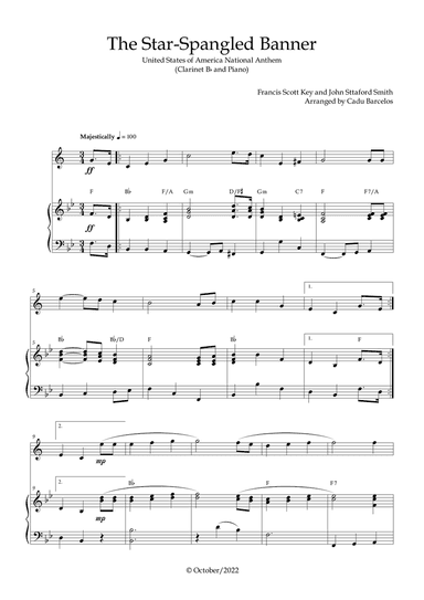 The Star-Spangled Banner - EUA Hymn (Clarinet Bb and Piano) Chords